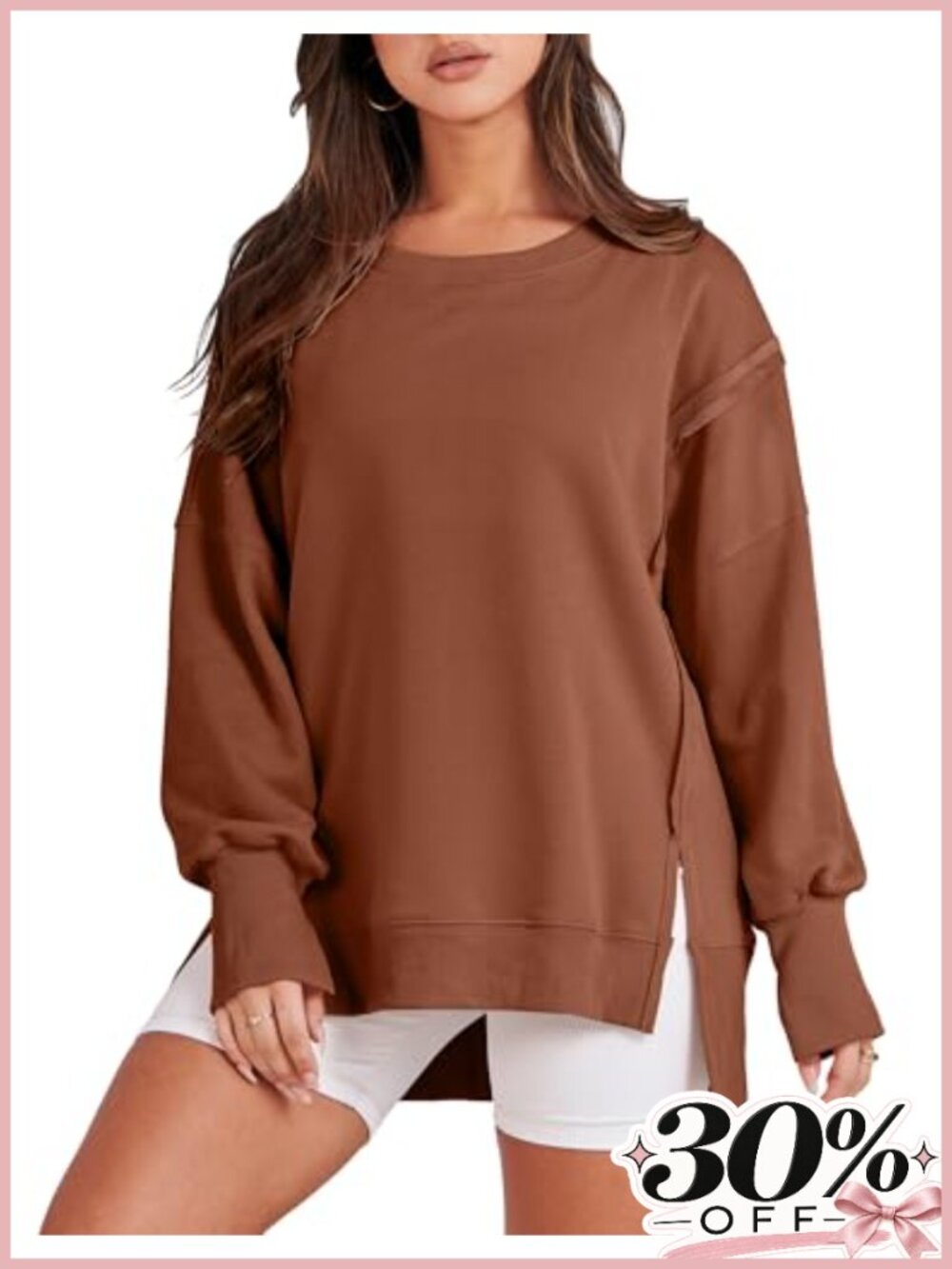 Oversized Crew Neck Sweatshirt Long Sleeve Side Slit Drop Shoulder